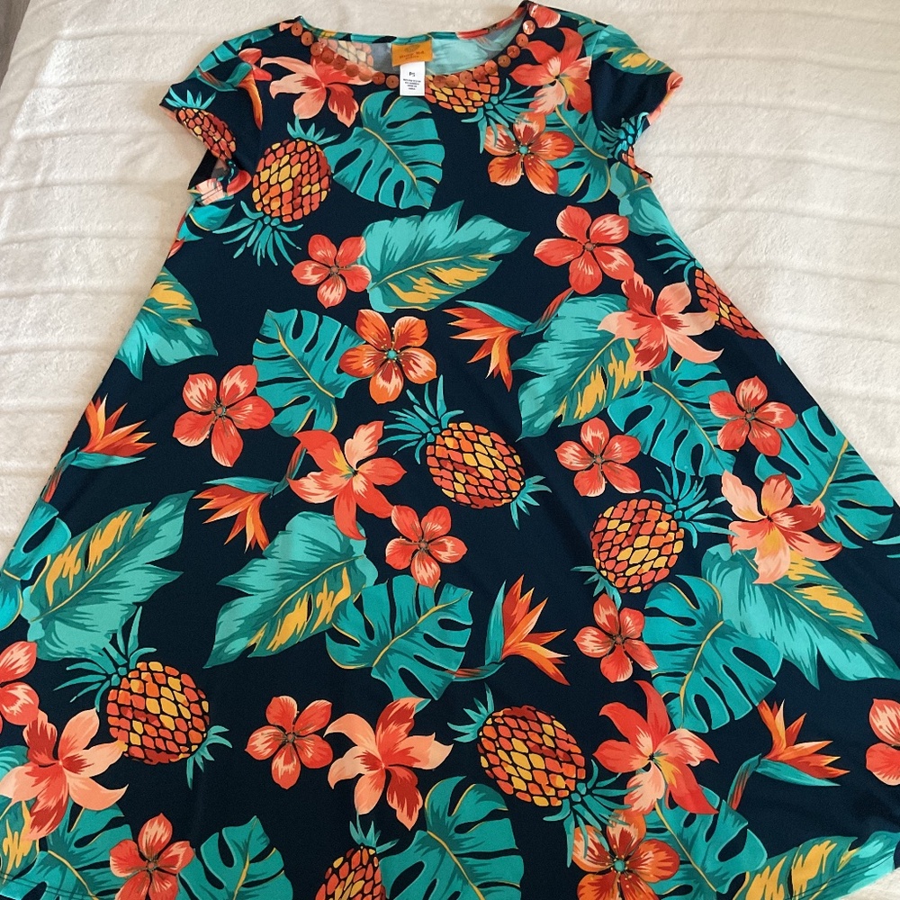 Ruby Rd. Petite Pineapple Floral Swing Dress size: Petite Small
